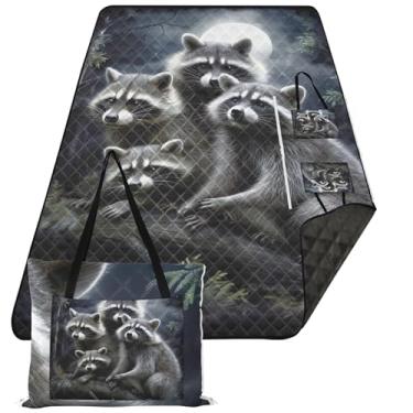 Imagem de TSENQUE Cobertor de praia à prova d'água guaxinins à prova de areia, tapete de brincar ao ar livre, cobertor de piquenique fofo, dobrável, 203 x 152 cm