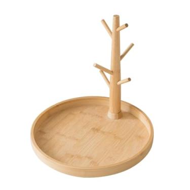 Imagem de LNQKJXIIA Boutiques US Suporte de caneca de café de bambu com 6 ganchos, estrutura estável de 60° para bancada, montagem sem ferramentas, organizador giratório, escorredor de pratos (G)