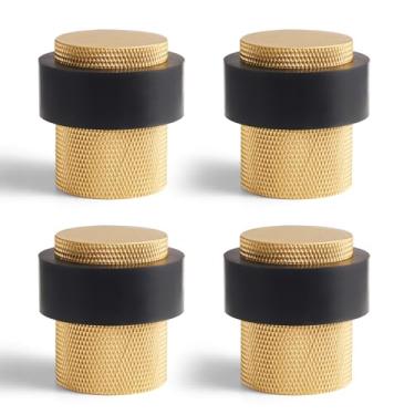 Imagem de PANALI Batente de porta de piso, batente de porta cilíndrico de 3,5 cm de comprimento, 3,5 cm de altura, suporte de porta de latão sólido resistente para protetor de parede, batente de porta de latão
