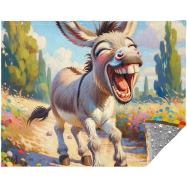 Imagem de TSENQUE Cobertores e mantas de animais sorridentes de burro fofo 178 cm x 139,7 cm cobertor grande para homens e mulheres cobertores fofos personalizados elegantes