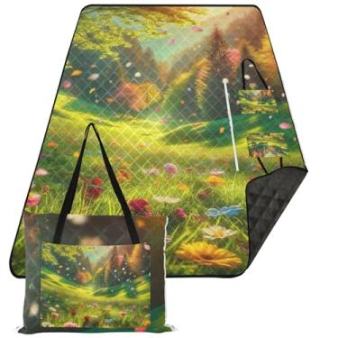 Imagem de TSENQUE Cobertor de praia de prado com cenário de primavera, impermeável, à prova de areia, fofo, estampa dobrável, tapete de acampamento infantil para grama, 299 cm x 203 cm
