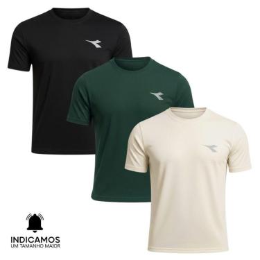 Imagem de Kit 3 Camisetas Diadora Small Logo Masculina - Verde Escuro e Preto XGG-Masculino