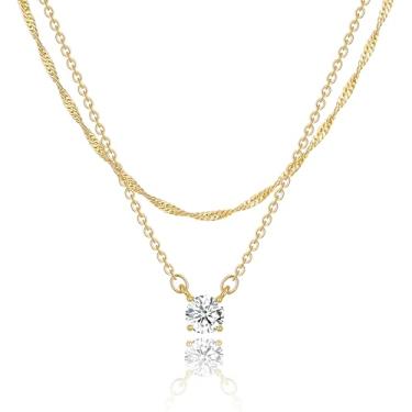Imagem de Tewiky Colares de diamante para mulheres, colar delicado banhado a ouro 14 k colar longo lariat ouro simples CZ colares de diamante para mulheres colar de ouro moderno joias presentes
