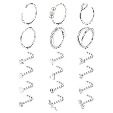 Imagem de Jstyle Anéis de nariz de ouro 14K para mulheres e homens - Anéis de nariz de aço inoxidável 18G, argolas em forma de L, piercings de narina, hipoalergênicos, joias, cartilagem de hélice, brincos Daith