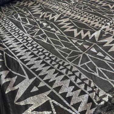 Imagem de Tecido Tule Paetê Bordado Tribal 1,30m Para Vestidos de Festa e Format