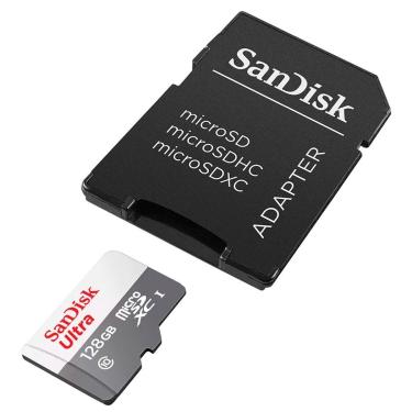 Imagem de Cartão 128GB Micro SD + Adaptador - Classe 10 - Velocidade até 100MB/s - Sandisk SDSQUNR-128G-GN3MA-Unissex