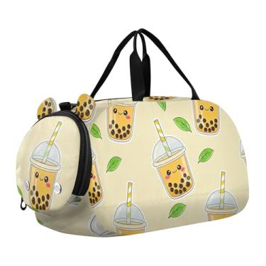 Imagem de Bolsa esportiva para meninos de fim de semana para noite com caras fofas de coala, amarelo claro, bolsas de viagem para meninas, compartimento para sapatos, Xícaras de chá fofas amarelas, Clássico