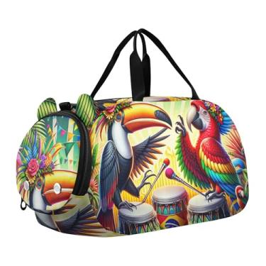 Imagem de Boho Paisley Flores Bege Bolsa esportiva para meninos fim de semana bolsa esportiva para meninas bolsa de viagem infantil mochila de ginástica, Festa de carnaval brasileiro no Rio, Clássico