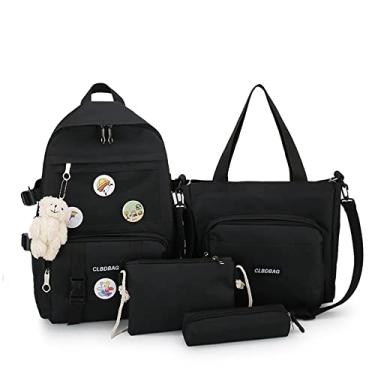 Imagem de Nova bolsa escolar de grande capacidade conjunto de quatro peças mochila bolsa de mão, Preto, Medium,