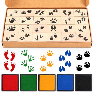 Imagem de Whaline 29 carimbos de borracha de madeira com pegada de animal com almofadas de tinta para artesanato, desenhos animados, estampas de patas de animais, faça você mesmo, carimbos de artesanato para