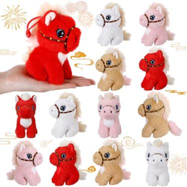 Imagem de VioraWhite 12 peças de enfeite de mascote de cavalo 2026 Ano Novo Lunar Chinês Zodíaco Cavalo Animal Mascote Pendurado Zodíaco Sorte para Festival da Primavera Decoração de Escritório em Casa (Bonito)