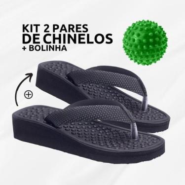 Imagem de Kit 2 Pares Chinelo Ortopedico + Bolinha Massageadora - Deidara, Preto