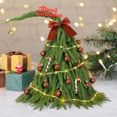 Imagem de Árvore de Natal pequena com 50 luzes de LED de 4 m, pequena curva, artificial, caprichosa, decorada, dobrável, árvore de Natal falsa para decoração de Natal