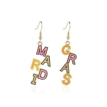 Imagem de LKingel Brincos de carnaval para mulheres, máscara, chapéu, bobo da corte, letra MARDI GRAS, brincos pendentes de carnaval, acessórios de carnaval, joias para presente, roupas de carnaval para