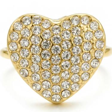 Imagem de Anel de compromisso de amor com coração de cristal completo para mulheres, aço inoxidável, ajustável, zircônia cúbica, coquetel, anéis abertos, empilhamento, casamento, noivado, joias delicadas para o