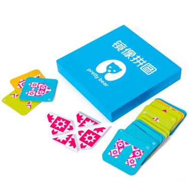 Imagem de Brinquedo de quebra-cabeça de espelho de madeira para crianças que aprendem cedo, cor azul