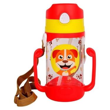 Imagem de Garrafa Infantil Lino Cachorrinho - Com Tampa, Canudo de Silicone Flexível, Alças de Mão e Cordão Regulável | Garrafinha para Crianças e Bebês - Coleção Meus Melhores Amigos