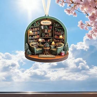 Imagem de Enfeite de acrílico com tema de livraria retrô 2D, pingente de livro mundial e dia de direitos autorais, placa de livraria, presente ideal para colecionador de pingente de melhor amiga/irmã