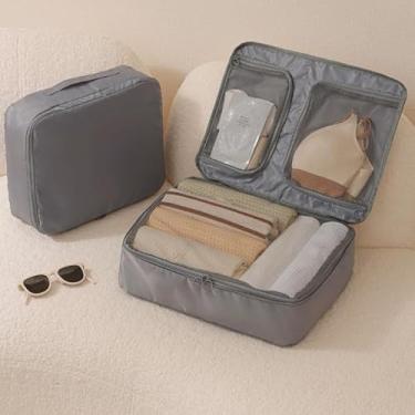 Imagem de Bolsa de armazenamento de viagem – Organizadores portáteis de bagagem para roupas, divisórias de mala e kit de classificação essencial de viagem (cinza, médio)