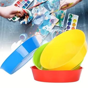 Imagem de 5 peças de tigela de tinta de plástico colorida redonda bandeja de tinta de plástico paletas suprimentos de pintura para crianças e adultos artesanato de estudante DIY paletes redondas acessório para
