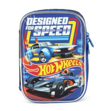 Imagem de Estojo Box Hot Wheels Escolar Azul Luxcel Up4you Menino