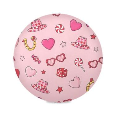 Imagem de Wassud Jogo americano corações chapéus óculos de sol tapetes de mesa redondos para cozinha e jantar tapetes laváveis resistentes ao calor decoração de mesa 39 cm