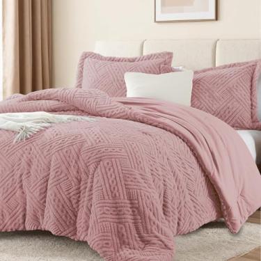 Imagem de Homelike Moment Conjunto de edredom queen fofo - edredom rosa quente para inverno, tamanho Queen, conjunto de cama casal de 3 peças