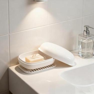 Imagem de 1 caixa de sabão de viagem, saboneteira com tampa suporte portátil para viagens, caminhadas, casa, chuveiro, banheiro, academia