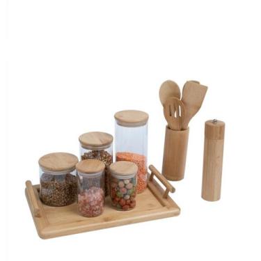 Imagem de Kit Pote Hermético E Utilidades com Bandeja de Bambu Oikos, U, NATURAL