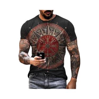 Imagem de Camiseta Masculina Com Estampa 3D De Tatuagem Viking, Estilo Hip Hop, 
