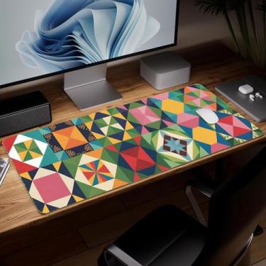 Imagem de Tapete de mesa minimalista de couro, mouse pad de arte colorida grande teclado de computador mousepad para jogos à prova d'água protetor e capa de mesa, tapete de mouse decorativo de couro PU para