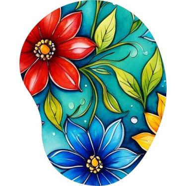 Imagem de Mouse Pad Ergonômico Gota Flores Coloridas Arte Digital