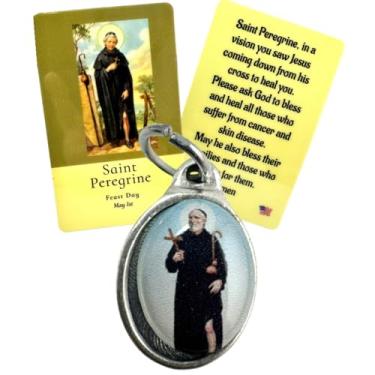 Imagem de Westmon Works Conjunto de mini medalhas de São Peregrino pingente de metal italiano com cartão sagrado laminado feito nos EUA