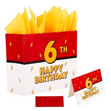 Imagem de Sacola de Presente Tema Desenho Animado Vermelho e Branco para Aniversário 6 Anos, Sacolas Lembrancinhas com Alça Doces Guloseimas Animação Meninos Meninas Decoração Festa Aniversário 6 Anos