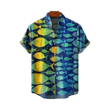 Imagem de Camisa Masculina Casual De Linho Respirável Estilo Retrô Com Estampa D