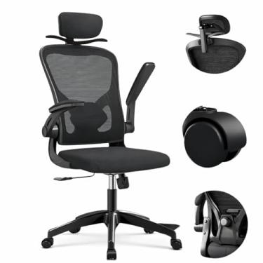 Imagem de Cadeira de Escritório Ergonômica Giratória com Apoio Lombar, Encosto em Mesh Estofado, Design Simples e Confortável para Home Office, Escritório e Estudo Diário para Longas Jornadas de Trabalho PRETA