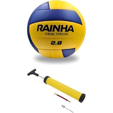 Imagem de Bola de Vôlei Profissional Rainha 2.8 Amarela e Azul- Perfeita para Jogos em Areia e Quadra, Ideal para Treinos, Jogos e Lazer + Bomba de Ar Encher.