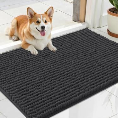 Imagem de OLANLY Tapete de porta de cachorro para patas enlameadas 61 x 40 cm, capacho de lama de chenille ultra absorvente, antiderrapante, lavável e com armadilha de sujeira para entrada interna, tapetes de