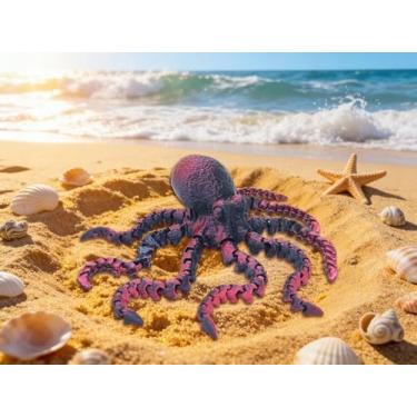 Imagem de Polvo articulado impresso em 3D, modelo de lula totalmente possível com tentáculos móveis (preto 16,69 polegadas)