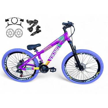 Imagem de Bicicleta Aro 26 Vikingx Tuff Freeride Câmbios Shimano 21v Freio Hidráulico Aros Vmaxx DH Pneu Flame-Unissex