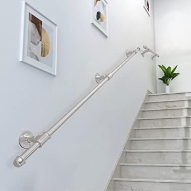Imagem de DKXCOSQ Corrimãos de ferro forjado para escadas 3 m/3,6 m/4 m/5,2 m, prata, suporte de parede, corrimão, corredor, antiderrapante, barra de apoio de segurança para crianças idosas, uso interno e