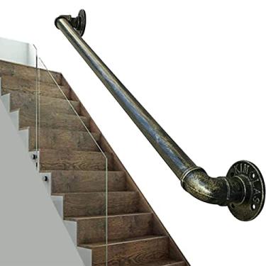 Imagem de Corrimão de escada industrial para corrimão direto para escadas 1 m 1,5 m 2 m 2,5 m 3 m corrimão de escada para suporte externo ou interior trilho de pé construção de aço resistente