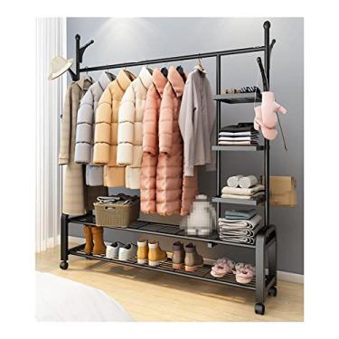 Imagem de Arara de roupas organizador de armário independente com prateleira de armazenamento de 4 camadas, guarda-roupa, prateleira de armazenamento de roupas de metal resistente, prateleiras para quarto (cor