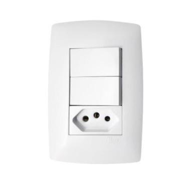 Imagem de Tomada 20A + 2 Teclas Simples com Placa Branca Home - B.Lux