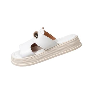 Imagem de Sandálias femininas com fivela de metal plataforma aberta confortáveis e modernas para primavera verão design casual que aumenta a altura, Branco, 38