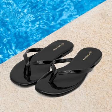 Imagem de Chinelo feminino, sandálias femininas de espuma viscoelástica de verão 2026 - Tendências de couro vegano, leve, macio, confortável, nuvem, chinelos femininos baratos essenciais para a praia, Patente