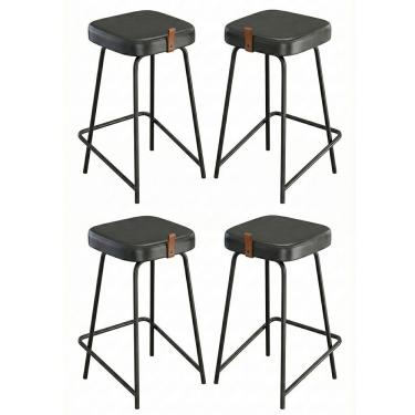 Imagem de Kit 04 Banquetas Médias Para Cozinha Vik Estofada Couríssimo Preto - Desk Design