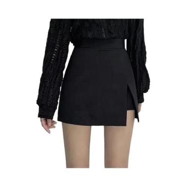 Imagem de Saia Mini Preta De Cintura Alta Para Mulheres Com Fendas Laterais Irre