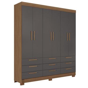 Imagem de Guarda Roupa Colombo 6 portas 9 Gavetas Jatobá Grafite Acetinado - Santos Andirá