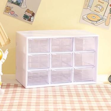 Imagem de Caixa organizadora de mesa com 9 compartimentos (1 peça), mini organizador de gaveta de mesa de 18 cm x 3,20 x 11,7 cm, caixa de armazenamento de plástico para mesa, escritório, escola, casa (branca)